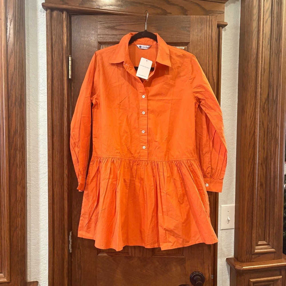 Caryn Lawn NWT $182 Cotton Pleated Drop Waist Dress OSFM Pockets Burnt Orange - Picture 2 of 9